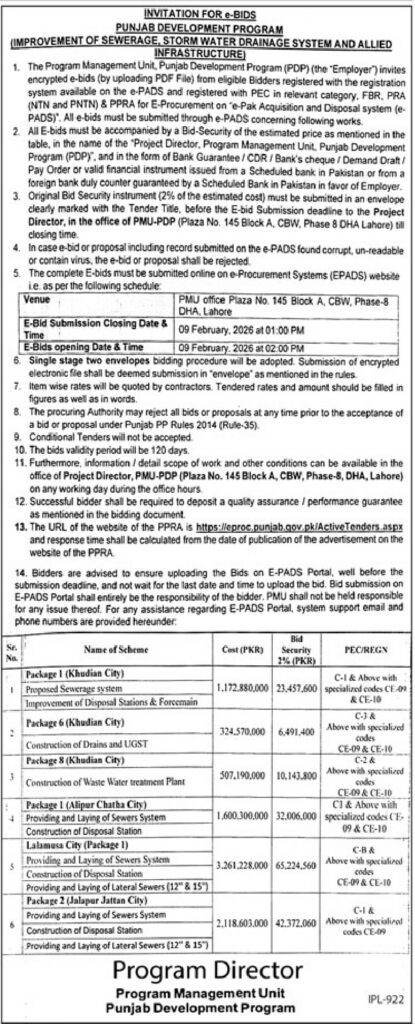 Tender Notice – INVITATION FOR e-BIDS – Lahore - Original Advertisement