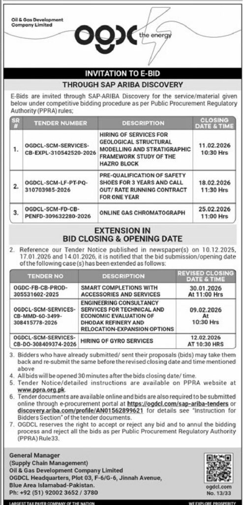 Tender Notice – OGDC – Islamabad - Original Advertisement