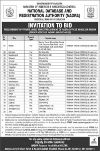 Tender Notice - GOVERNMENT OF PAKISTAN - NADRA - Multan - NADRA