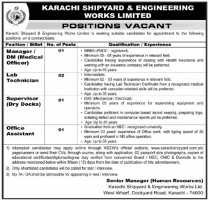Job Vacancy – Manager DM (Medical Officer) – Karachi Shipyard & Engineering Works Limited – Karachi