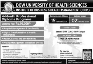 DOW UNIVERSITY OF HEALTH SCIENCES INSTITUTE OF BUSINESS & HEALTH MANAGEMENT (IBH – (Karachi)