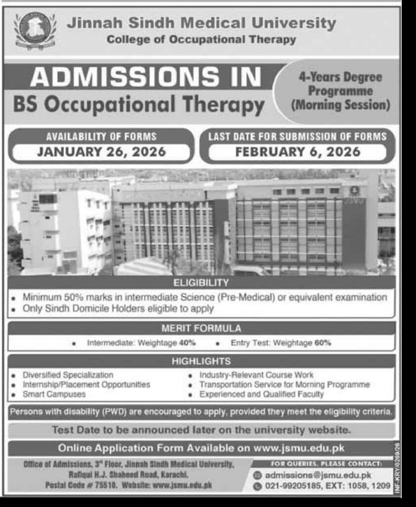 Admission Notice – Jinnah Sindh Medical University – Karachi - Original Advertisement