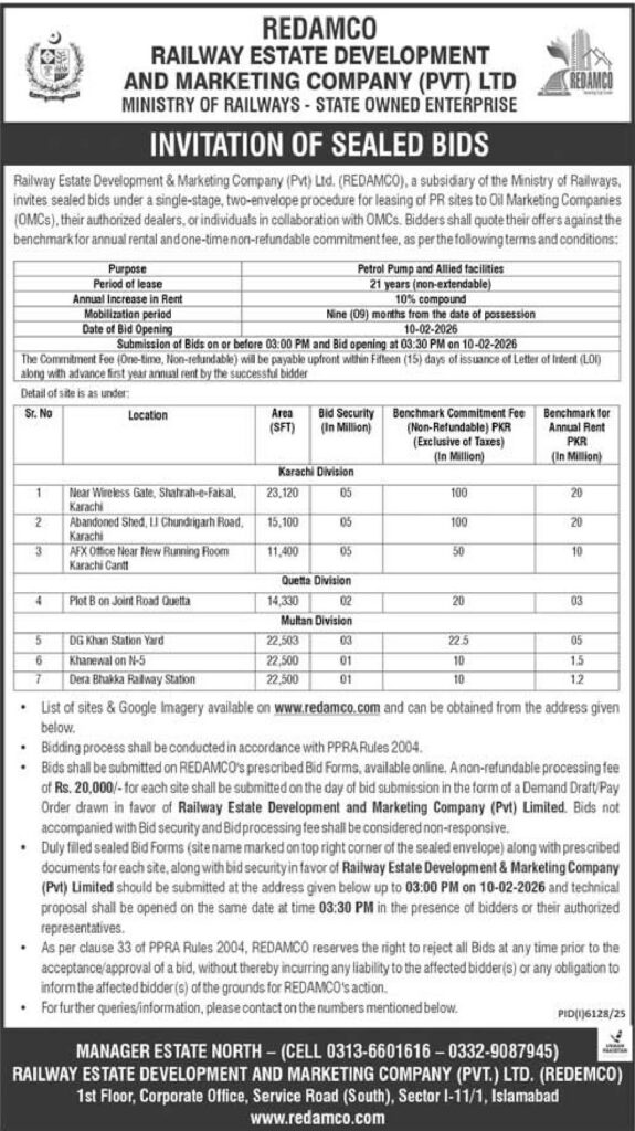 Tender Notice – REDAMCO – Karachi - Original Advertisement