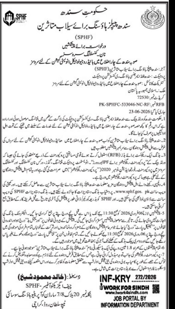 Invitation to Bid – (SPHF) – Sindh - Original Advertisement