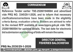 Tender Notice - CORRIGENDUM - Balochistan - Fisheries