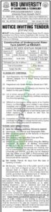 Tender Notice - NED UNIVERSITY of Engineering & Technology - Karachi - NED UNIVERSITY of Engineering & Technology
