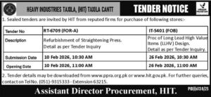 Tender Notice - HEAVY INDUSTRIES TAXILA, (HIT) TAXILA CANTT - HEAVY INDUSTRIES TAXILA, (HIT)