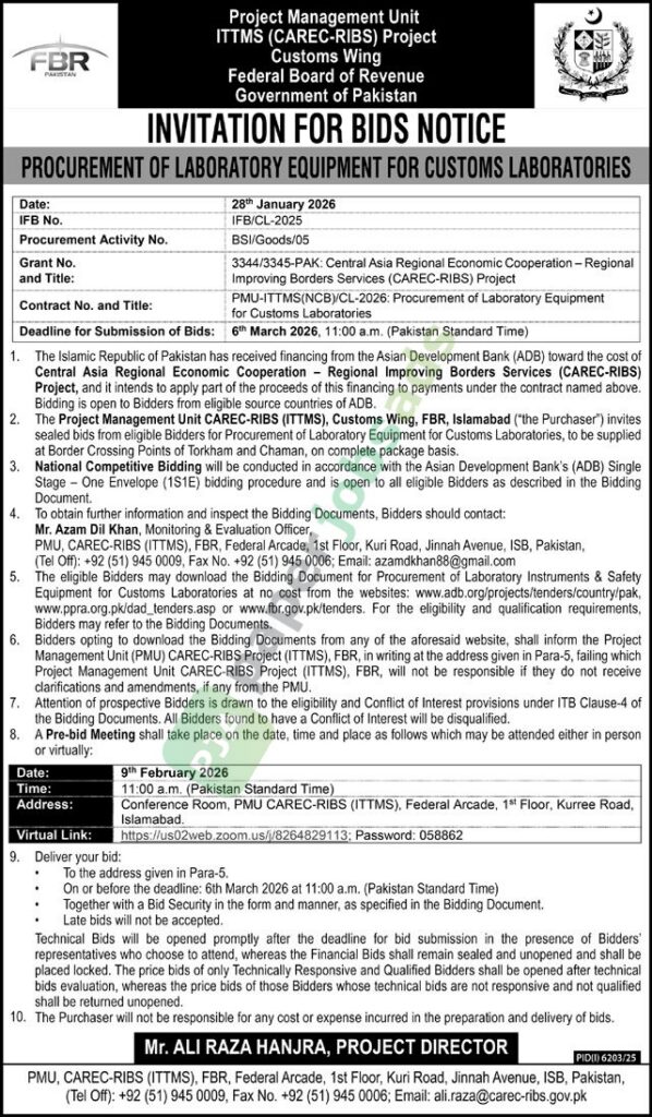 Tender Notice - Federal Board of Revenue - Islamabad - FBR