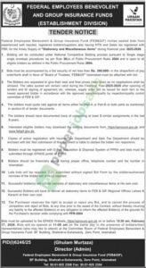 Tender Notice - Federal Employees Benevolent & Group Insurance Funds (FEB&GIF) - Karachi - Federal Employees Benevolent & Group Insurance Funds (FEB&GIF)
