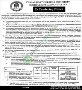 Tender Notice - PUNJAB HORTICULTURE AGENCY - Lahore - PUNJAB HORTICULTURE AGENCY