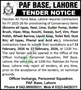 Tender Notice - Provisioning Of Conservancy Items - PAF