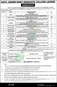 Tender Notice - Procurement of Misc. Items/Articles/ - GOVT. QUEEN MARY GRADUATE COLLEGE