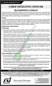 Job Vacancy - Chieft Operator Officer (COO) - TRANSMISSION COMPANY - Lahore - National Grid Company