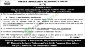 Tender Notice -Procurement of Items - PUNJAB INFORMATION TECHNOLOGY BOARD - PUNJAB INFORMATION TECHNOLOGY BOARD
