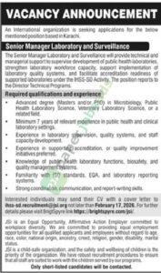 Job Vacancy - Senior Manager Laboratory and Surveillance - International organization