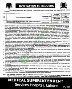 Tender Notice - Operation, repair & maintenance of HVAC System - Services Hospital