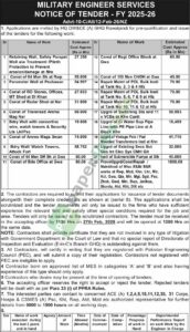Pre-qualification and issue of the tenders for the work - MILITARY ENGINEER SERVICES