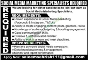 Job Vacancy - Marketing - SOCIAL MEDIA MARKETING SPECIALISTS REUQIRED - Private