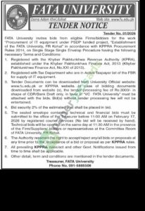 Tender Notice - FATA UNIVERSITY - Kohat - FATA UNIVERSITY