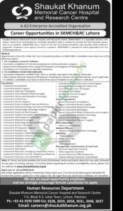 Job Vacancy - Consultant / MO / Staff Nurse - Shaukat Khanum Memorial Cancer Hospital and Research Centre
