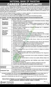 Job Vacancy - Senior Manager Software Engineer (Frontend Development) (AVP) - NATIONAL BANK OF PAKISTAN - Lahore - NATIONAL BANK OF PAKISTAN