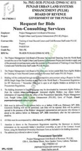 Tender Notice - Non-Consulting Services - Lahore - Project Management Unit (PMU) - Board of Revenue