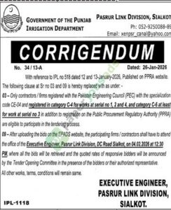 Tender Notice - GOVERNMENT OF THE PUNJAB PASRUR LINK DIVISION, SIALKOT - Sialkot - GOVERNMENT OF THE PUNJAB PASRUR LINK DIVISION, SIALKOT