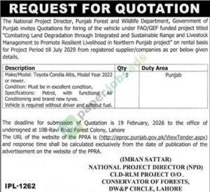 Request for Quotation for hiring of the vehicle - Punjab Forest and Wildlife Department