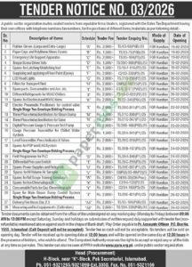 Tender Notice No 03/2026 - Islamabad - Public Sector Organization