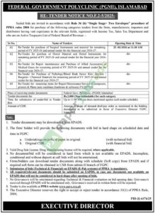 Tender Notice - Purchase of Surgical Instruments - FEDERAL GOVERNMENT POLYCLINIC (PGMI)
