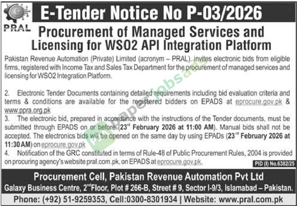PROCUREMENT OF MANAGED SERVICES AND LICENSES FOR WSO2 API - Pakistan Revenue Automation (Private) Limited