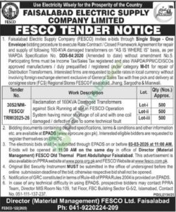 Tender Notice - Reclamation of 100KVA damaged transformers - FESCO