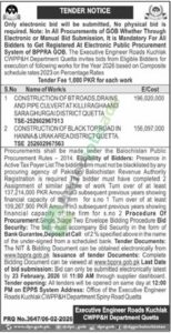 Tender Notice - Consturction of BT Roads - CWPP&H Department - Quetta - CWPP&H Department