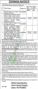 Tender Notice - Framework Contract for the purchase of Disposable & CSSD items - Lahore General Hospital