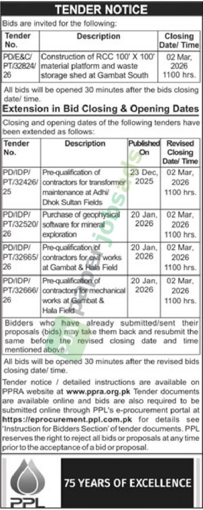 Tender Notice - Construction Works - PPL