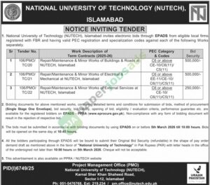 Tender Notice for Misc. Works - National University of Technology
