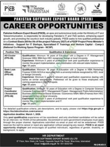 Job Vacancy - Accountant / Coordinator / AD Cluster - PAKISTAN SOFTWARE EXPORT BOARD (PSEB)