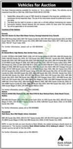 Tender Notice - Auction - The Bank financed-vehicles available for Auction - BANK ALFALAH LIMITED