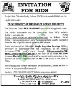 Tender Notice - Procurement of Microsoft Office Products - Punjab Safe Cities Authority