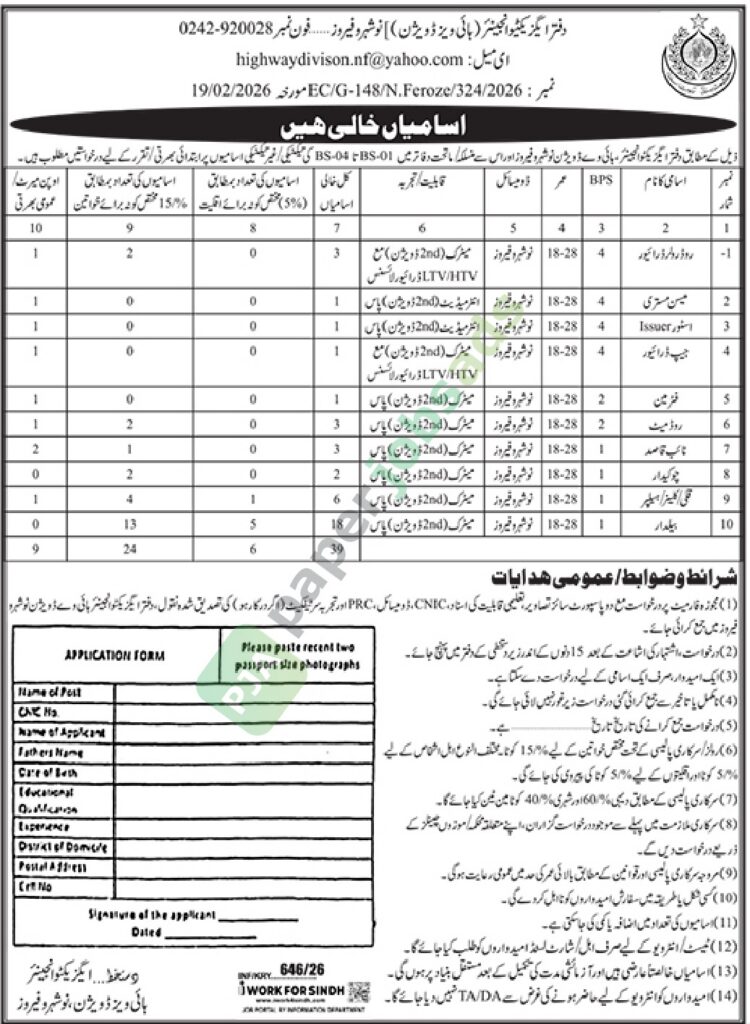 Job Vacancy for BS-01 to BS-04 - Office of the Executive Engineer, Highway Division