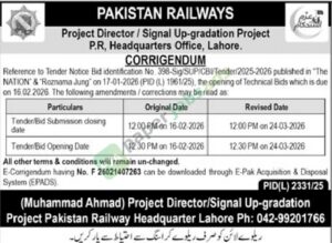 Tender Notice - PAKISTAN RAILWAYS - PAKISTAN RAILWAYS