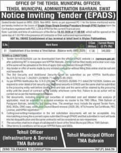 Tender Notice - Establishment of bus terminal - OFFICE OF THE TEHSIL MUNICIPAL OFFICER