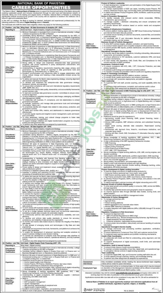 Divisional Head / Wing Head / Unit Head - NATIONAL BANK OF PAKISTAN