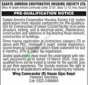 Construction of Indoor Cricket Facility - SADATE AMROHA COOPERATIVE HOUSING SOCIETY LTD.