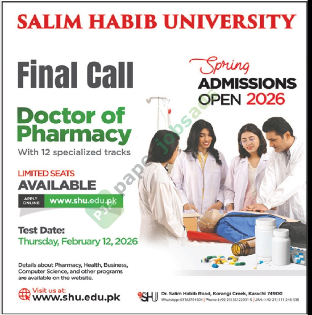 Admission Notice - Doctor of Pharmacy - SALIM HABIB UNIVERSITY - Karachi - SALIM HABIB UNIVERSITY