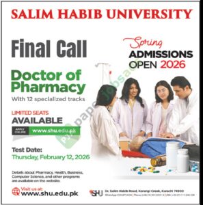 Admission Notice - Doctor of Pharmacy - SALIM HABIB UNIVERSITY - Karachi - SALIM HABIB UNIVERSITY