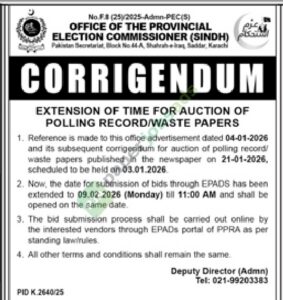 Tender Notice - Corrigendum - ELECTION COMMISSIONER (SINDH) - Karachi - ELECTION COMMISSIONER (SINDH)