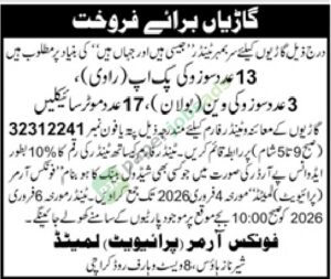 Tender Notice for selling Vehicles - Phoenix Armour (Pvt) Ltd