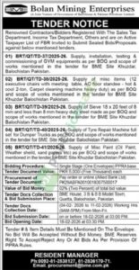 Tender Notice - GYM Equipments - Quetta - Bolan Mining Enterprises