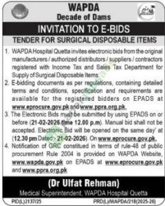 Tender Notice - Surgical Disposable Items - WAPDA Hospital